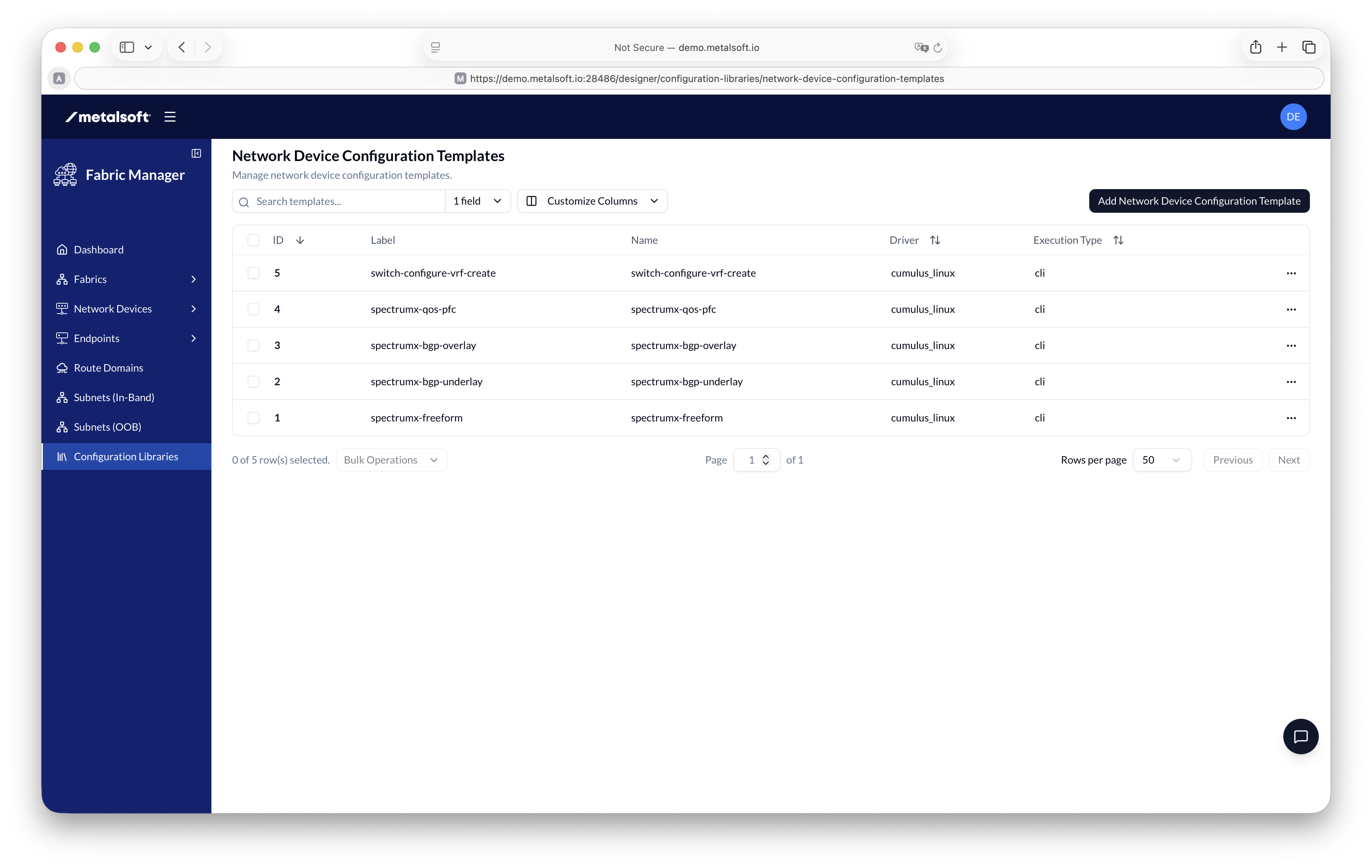 MetalSoft Fabric Manager - Configuration Templates
