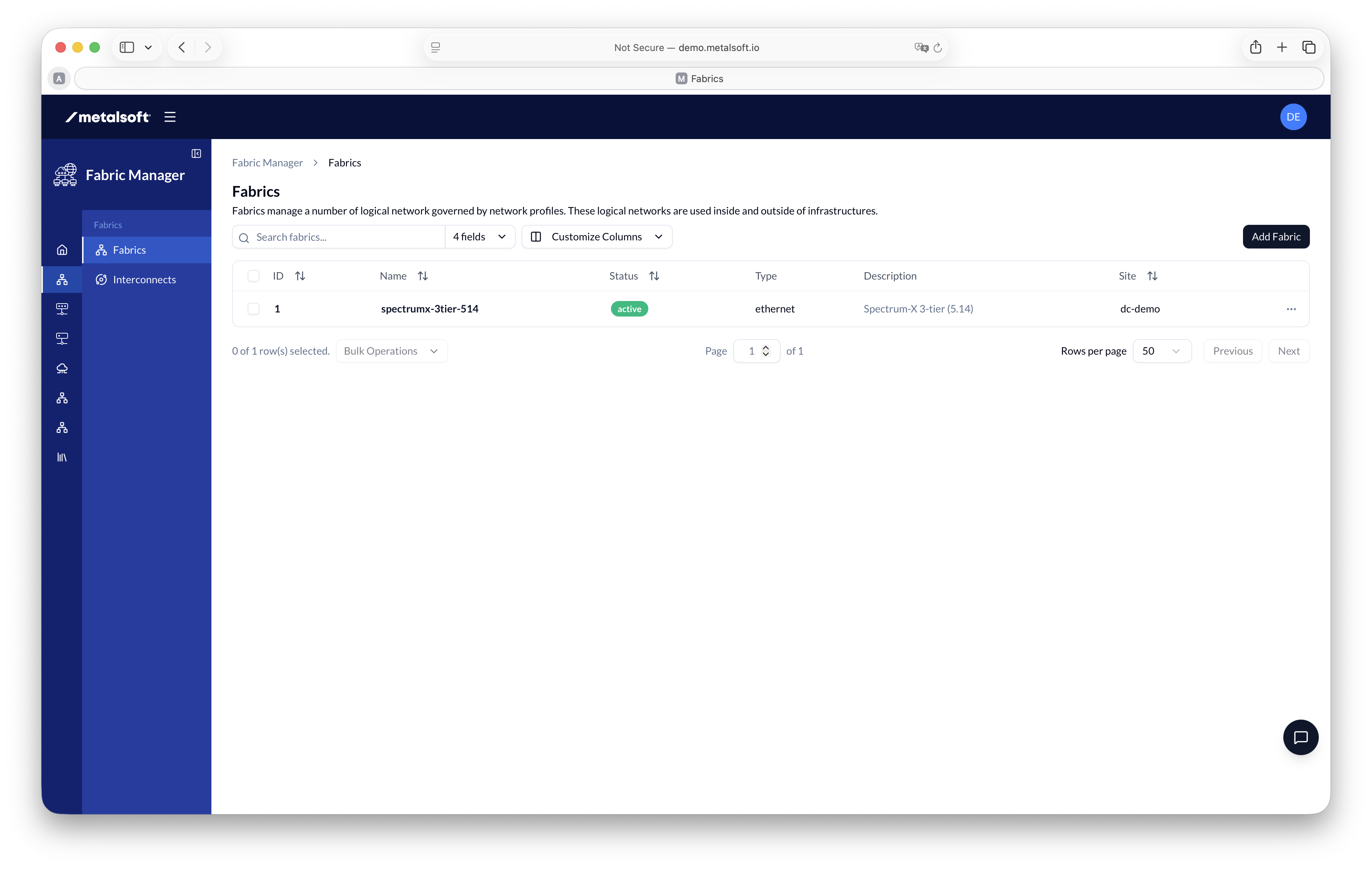 MetalSoft Fabric Manager - Fabric View