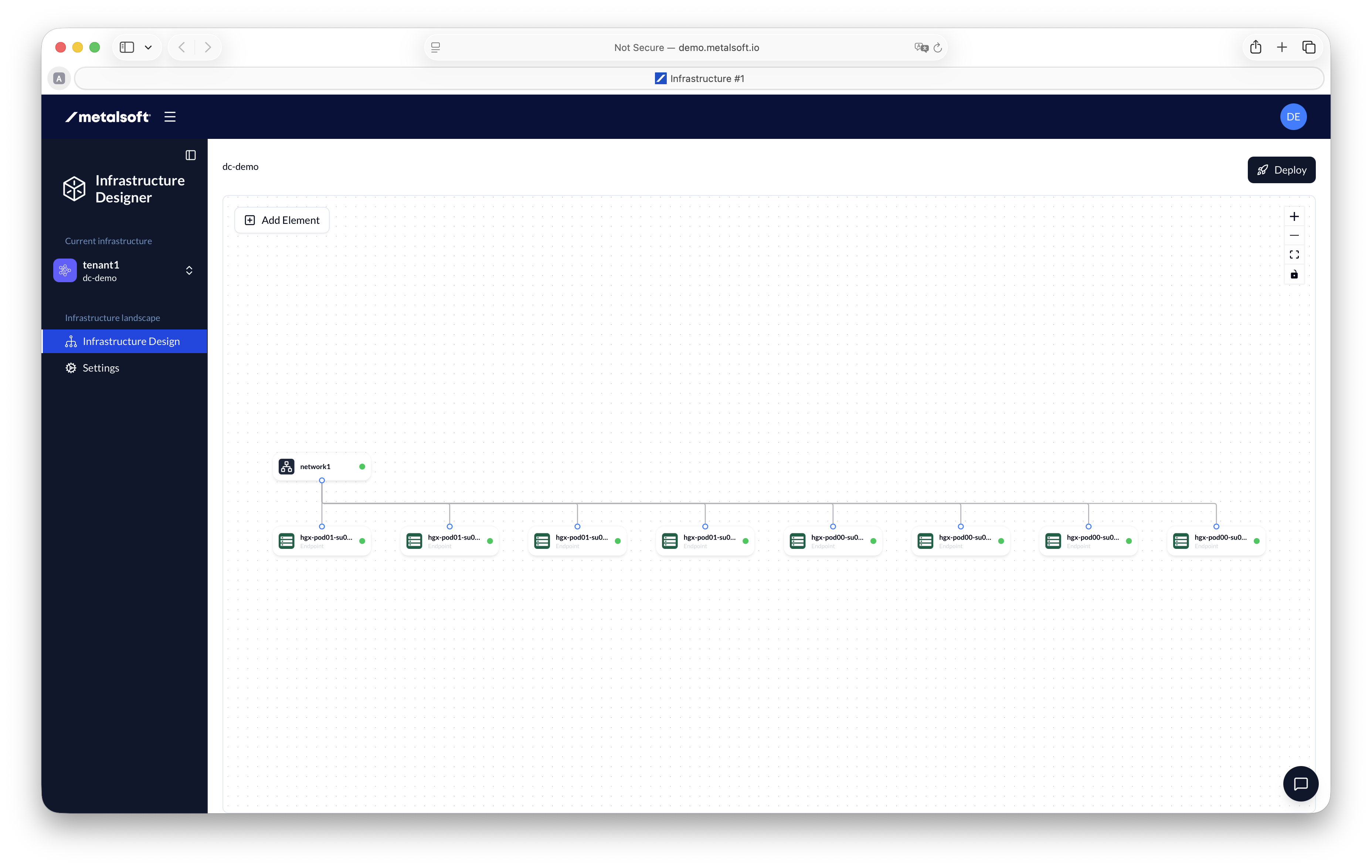 MetalSoft Infrastructure Designer - tenant view